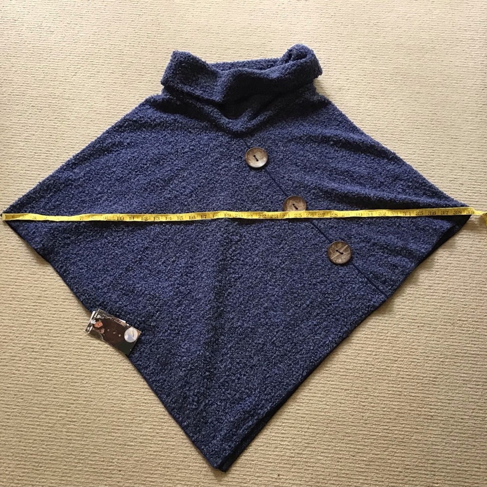 Navy Cozy Knit Poncho with Button Detail - Picture 6 of 8